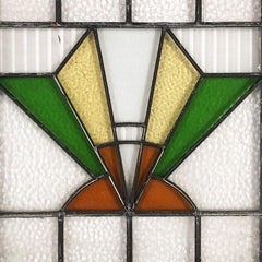 Geometric Art Deco Stained Glass Wall Art W/ Wood Frame
