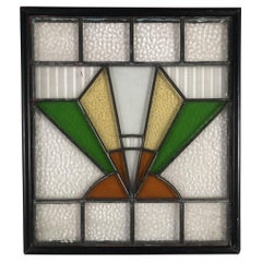 Art mural géométrique en verre teinté Art Deco avec cadre en bois