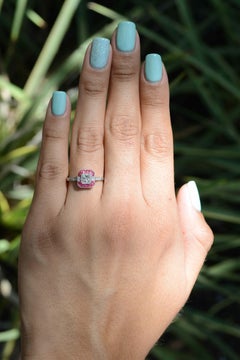 Geometric Art Deco Style Square Diamond Ruby Engagement Ring