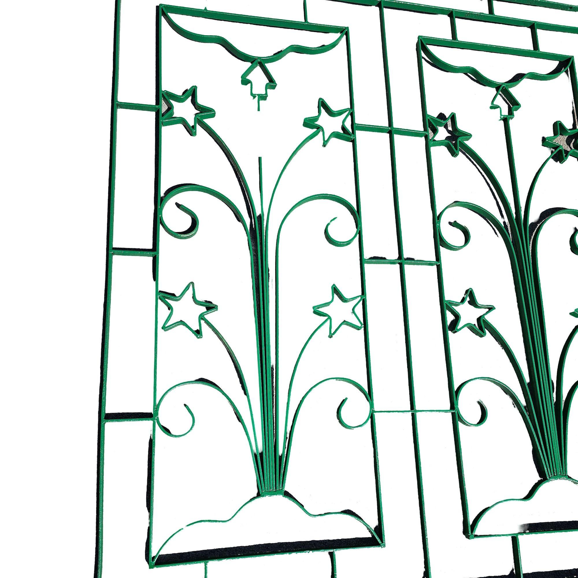 Mid-20th Century Geometric Art Deco Wrought Iron Gate Panel with Star Flower and Arrow For Sale