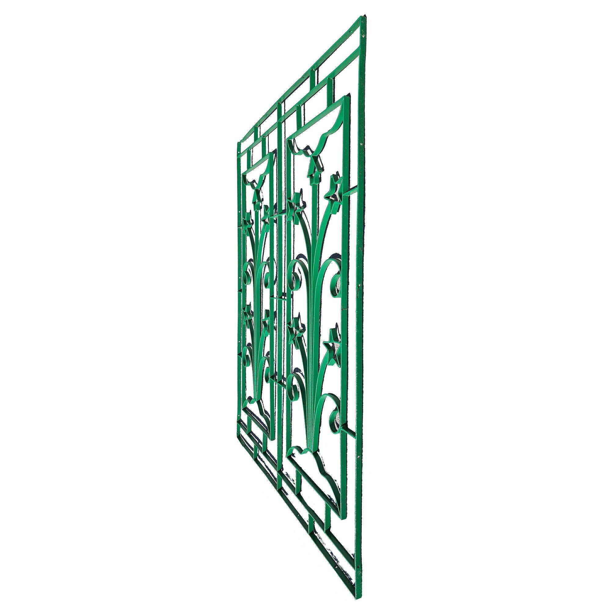 Geometric Art Deco Wrought Iron Gate Panel with Star Flower and Arrow For Sale 1