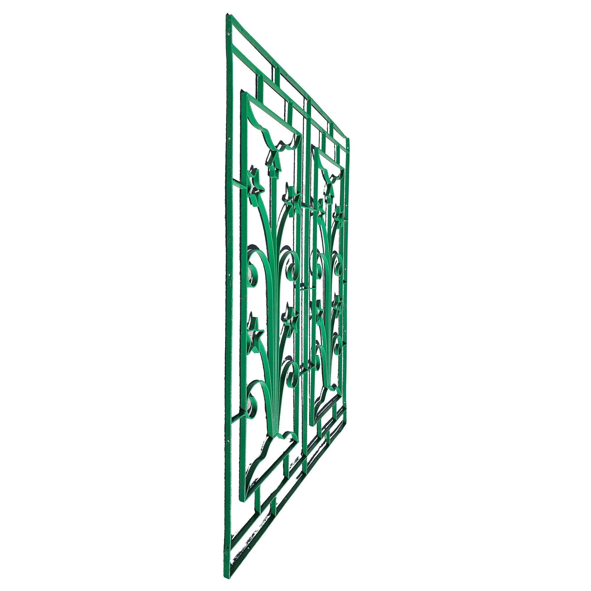 Geometric Art Deco Wrought Iron Gate Panel with Star Flower and Arrow For Sale 2