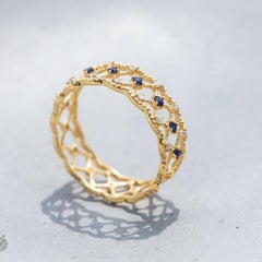 Vintage Inspired Geometric Art Design Sapphire & Diamond 18K Yellow Gold