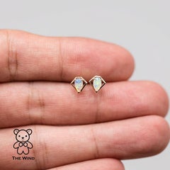 Geometric Art Diamond Shaped Australian Solid Opal Stud Earrings 14k Yellow Gold