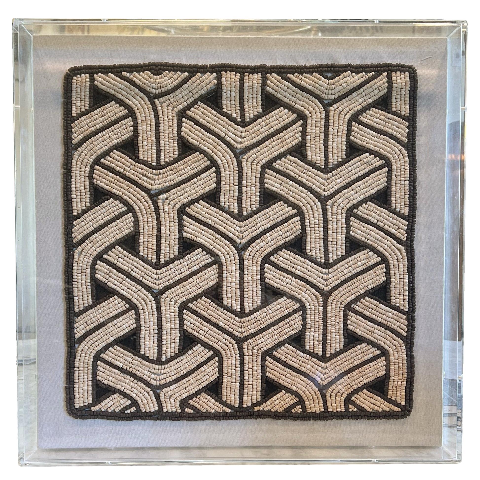 Geometric Art with Hand-Woven Cocoa Beads For Sale