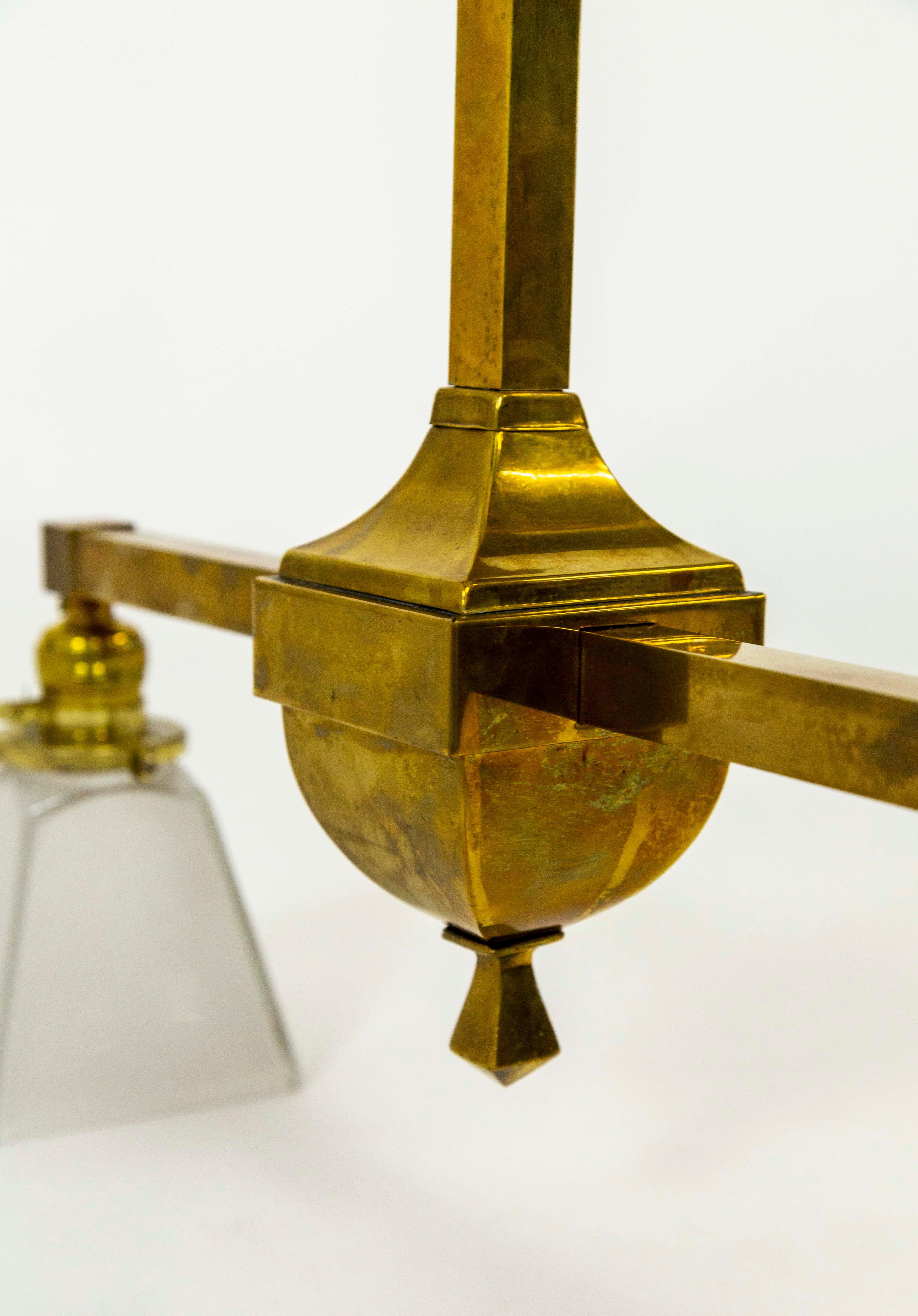 Geometric Arts & Crafts 2-Light Brass Pendant Light For Sale 2