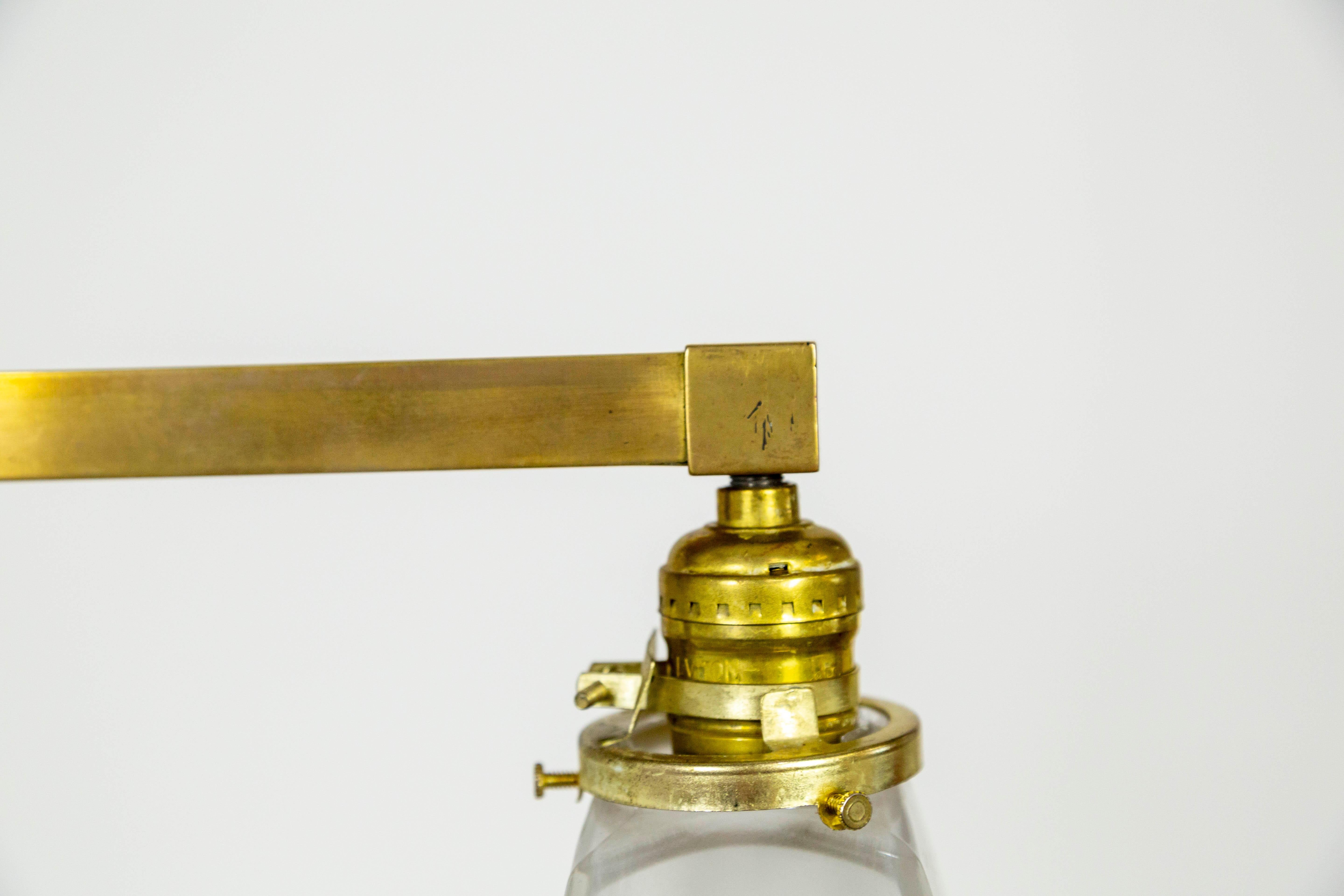Geometric Arts & Crafts 2-Light Brass Pendant Light For Sale 3