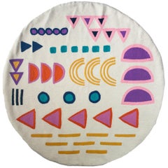 Tapis rond moderne brodé à la main, géométrique, Aurelia