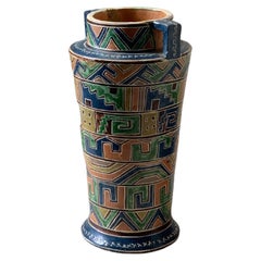 Vintage Hand-Painted Aztec Pattern Vase