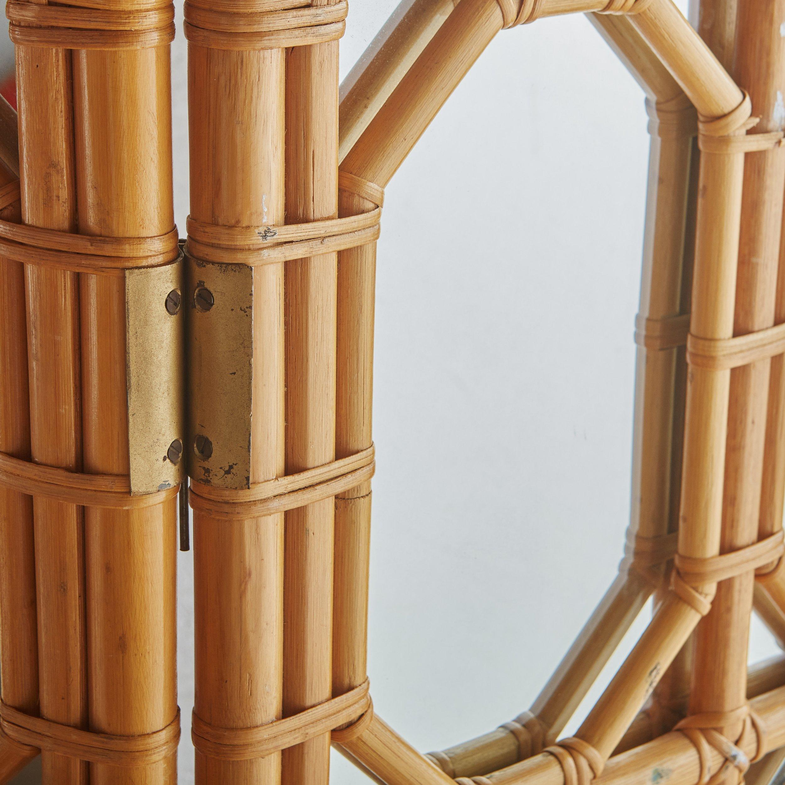 Geometric Bamboo + Cane Mirrored Divider or Screen, 20th Century In Good Condition For Sale In Chicago, IL