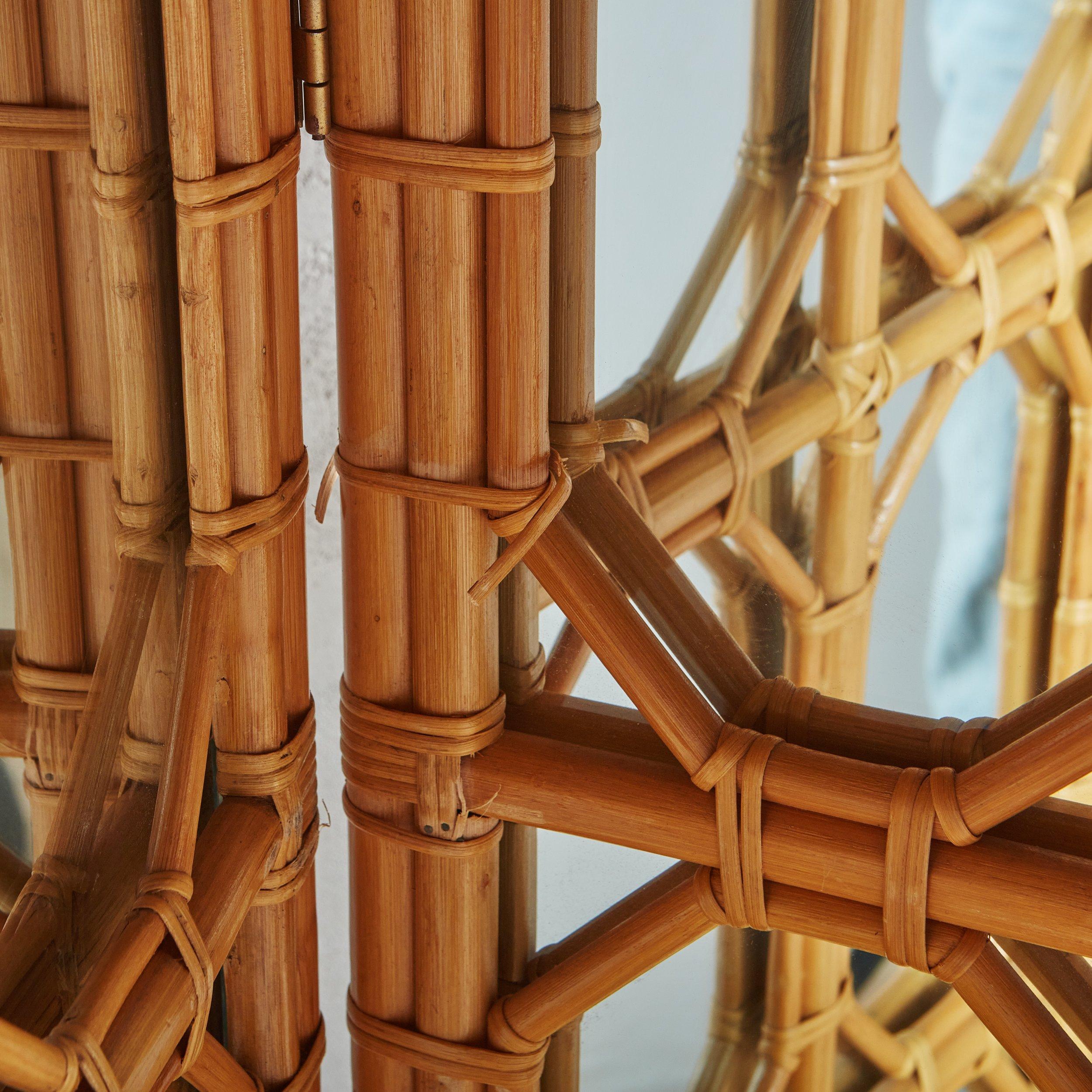 Geometrischer Bambus + Schilfrohr verspiegelter Raumteiler oder Raumteiler, 20. Jahrhundert im Angebot 1