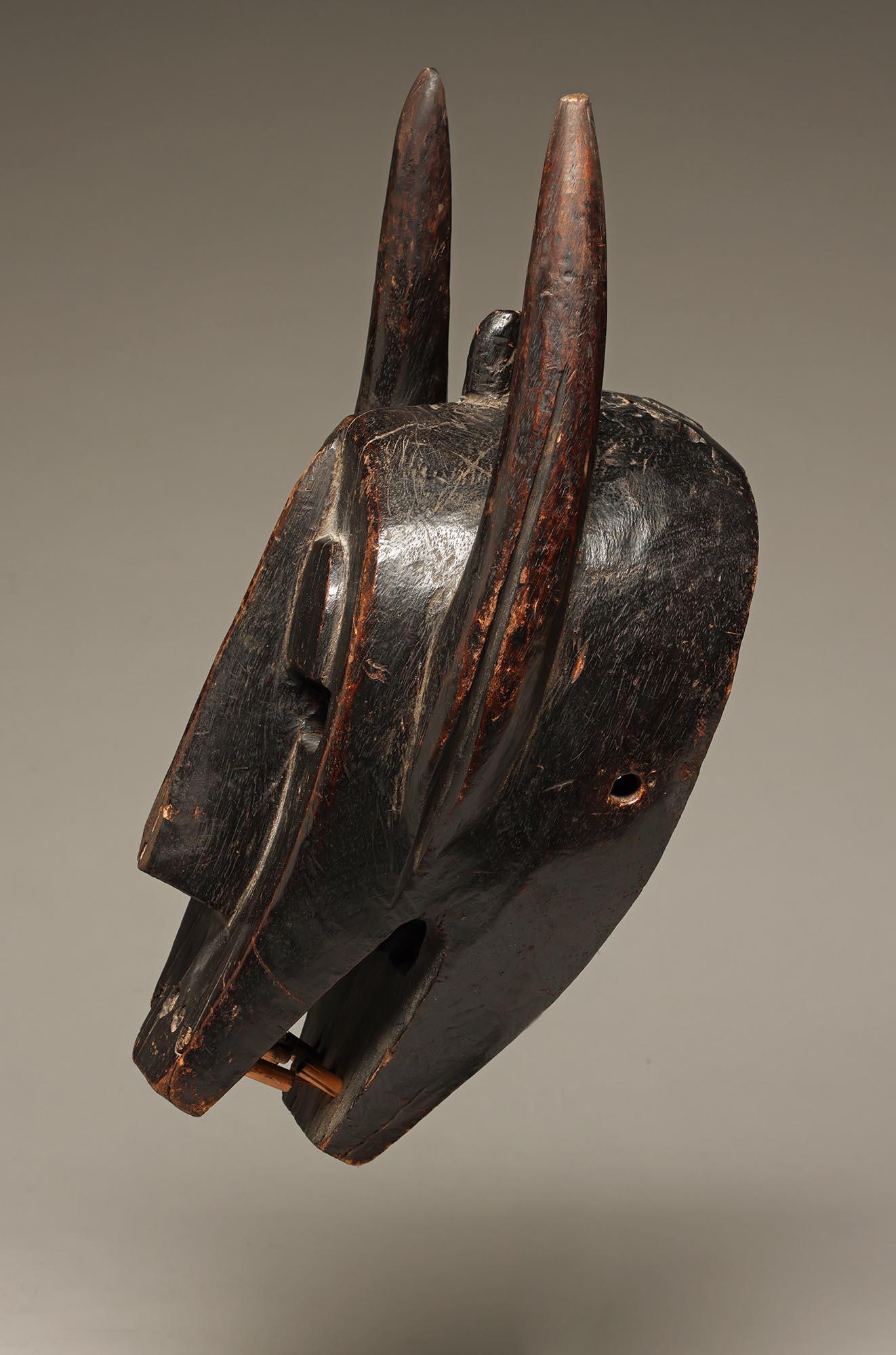 Malian Geometric Barmbara Sukuru Animal Mask with horns, teeth, Mali, West Africa For Sale