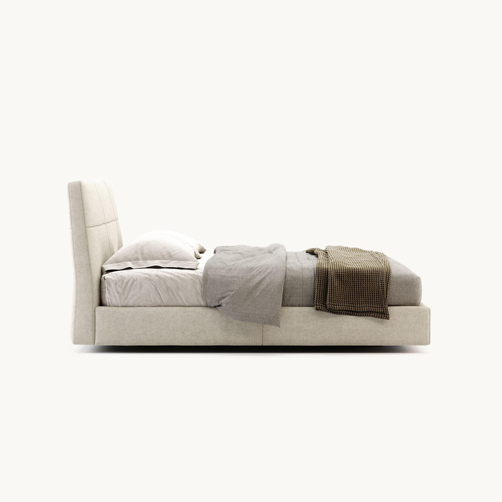 Modern Geometric Bed With Tapered Headboard In Stain Resistant Velvet-American Queen For Sale