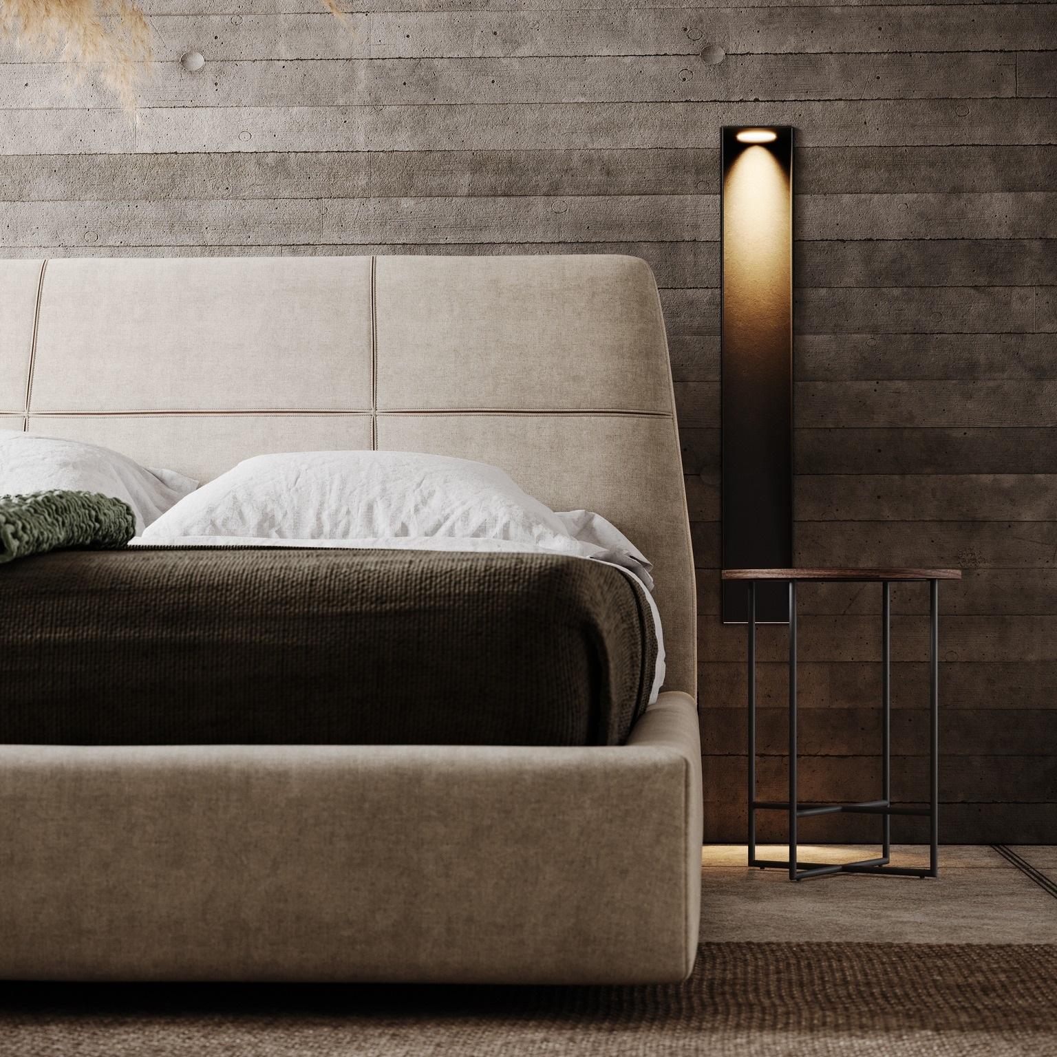 Hand-Crafted Geometric Bed With Tapered Headboard In Stain Resistant Velvet-American Queen For Sale