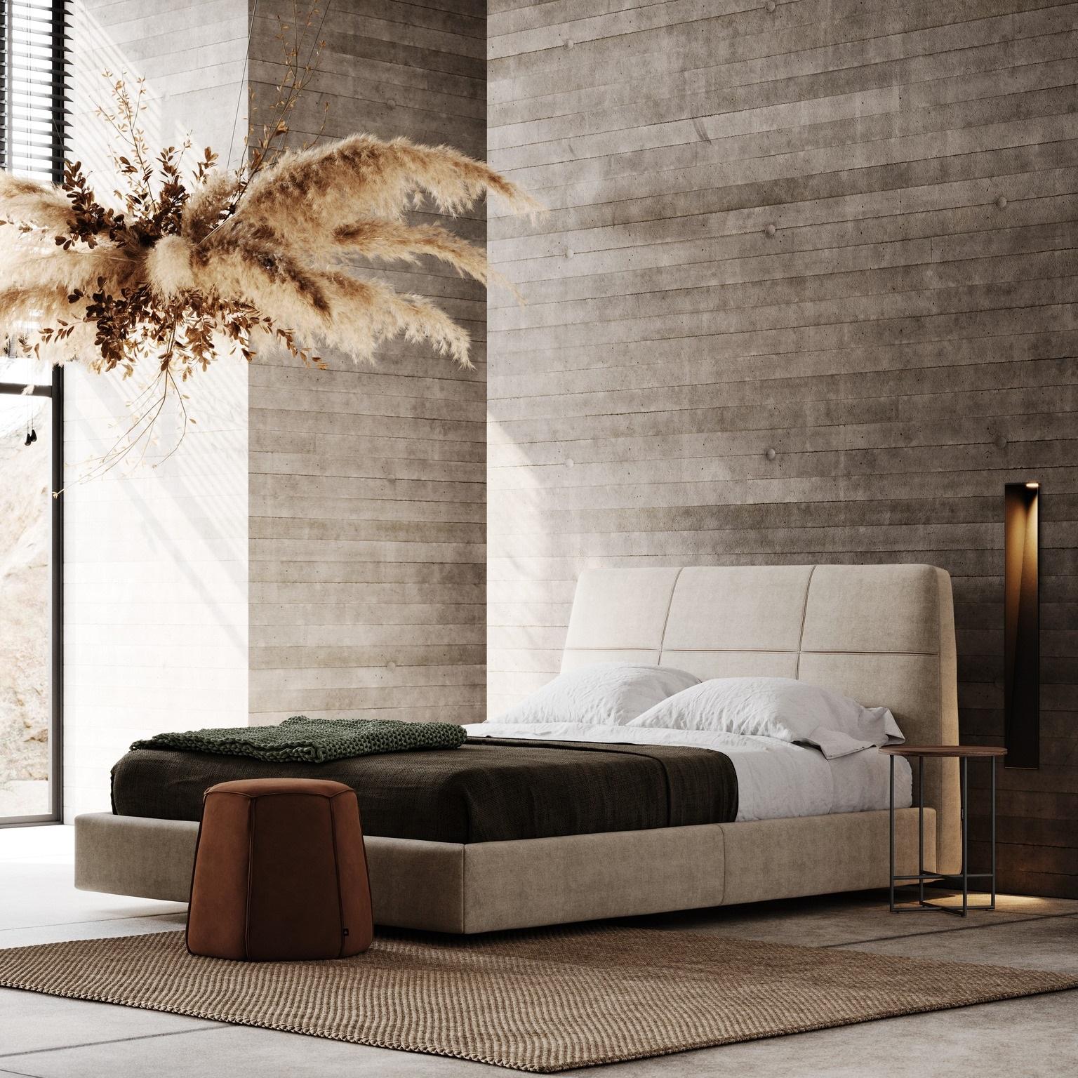 Geometric Bed With Tapered Headboard In Stain Resistant Velvet-American Queen In New Condition For Sale In NEW YORK, NY