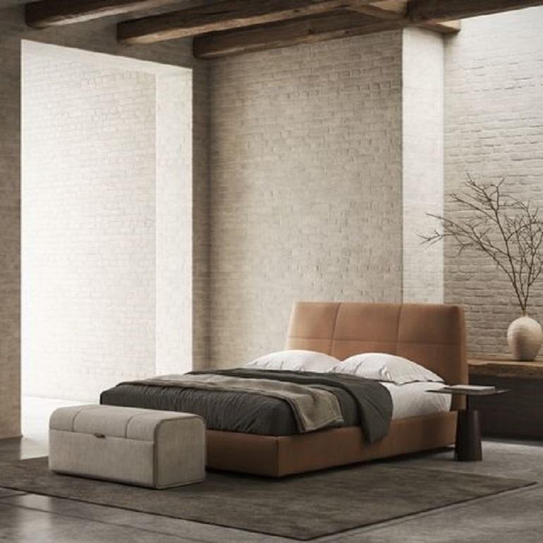 Geometric Bed With Tapered Headboard In Stain Resistant Velvet-American Queen For Sale 1