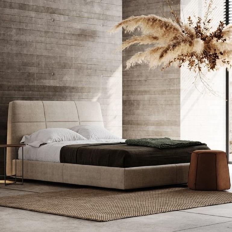 Geometric Bed With Tapered Headboard In Stain Resistant Velvet-American Queen For Sale 2