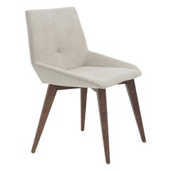 Geometric Beige Fabric Dining Chair with Walnut Finish Legs, Cubi Collection
