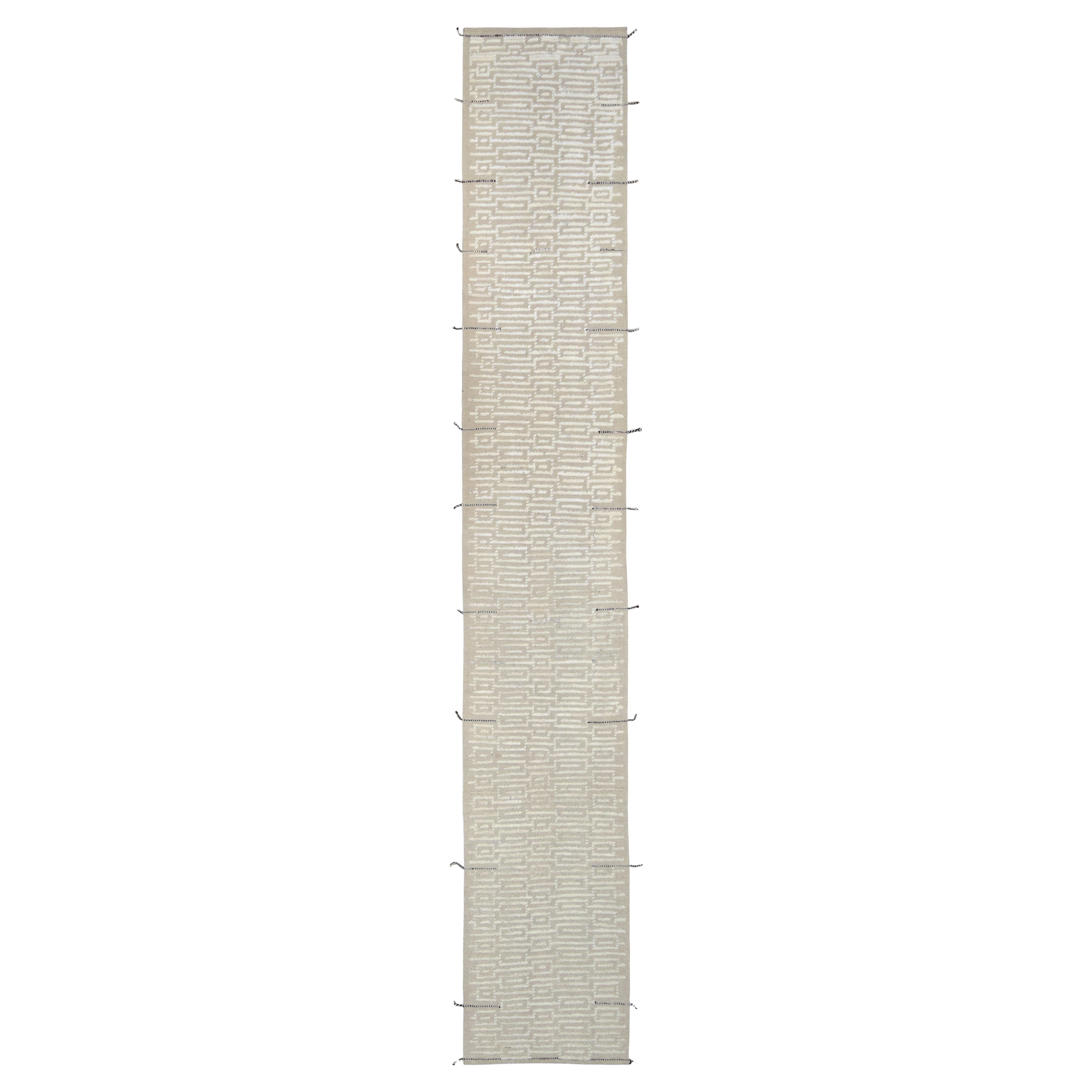 Tappeto Runner in lana a motivi geometrici beige 3'1''x19'1''