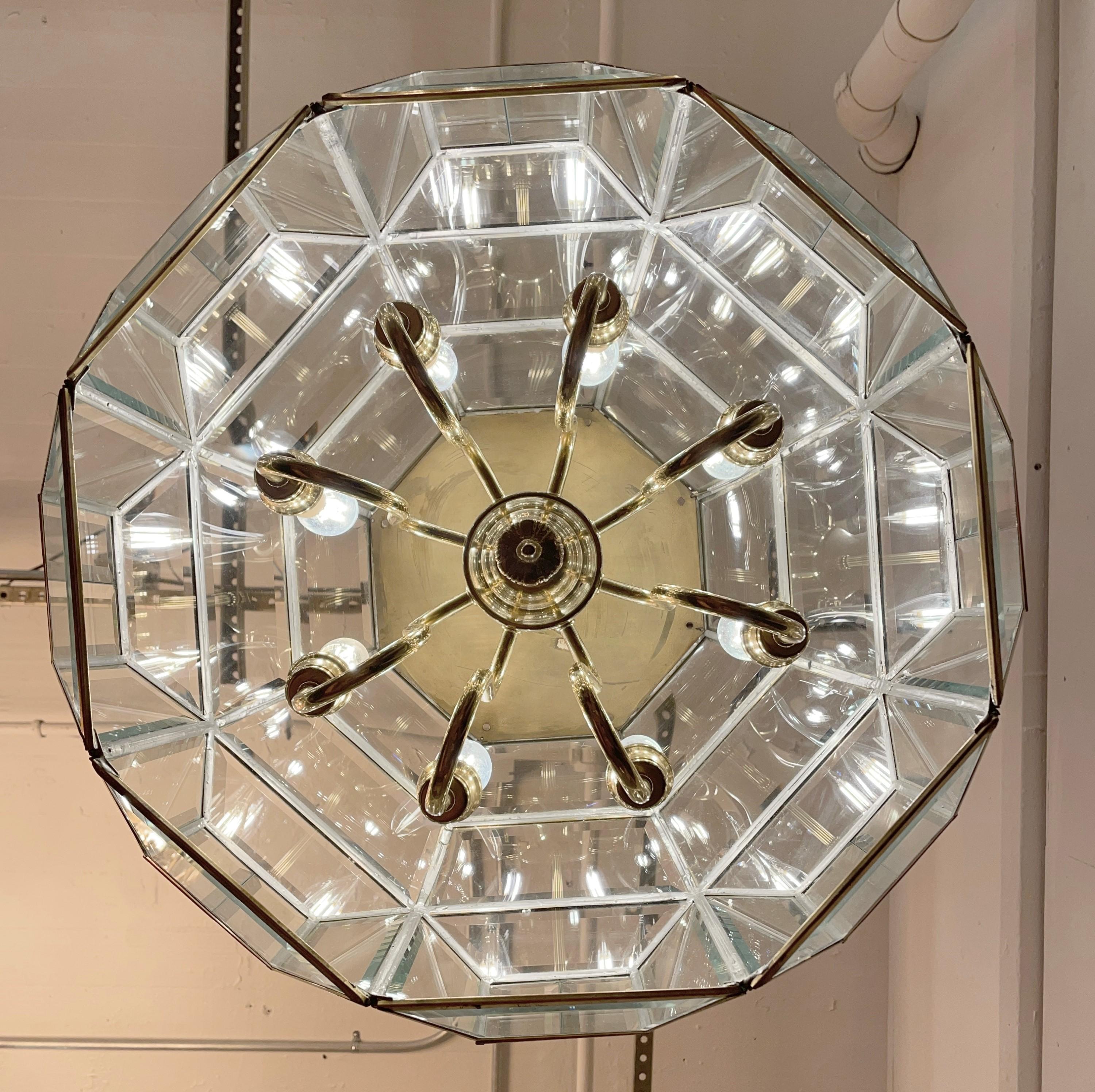 Geometric Beveled Glass 8 Light Chandelier Pendant Light For Sale 1