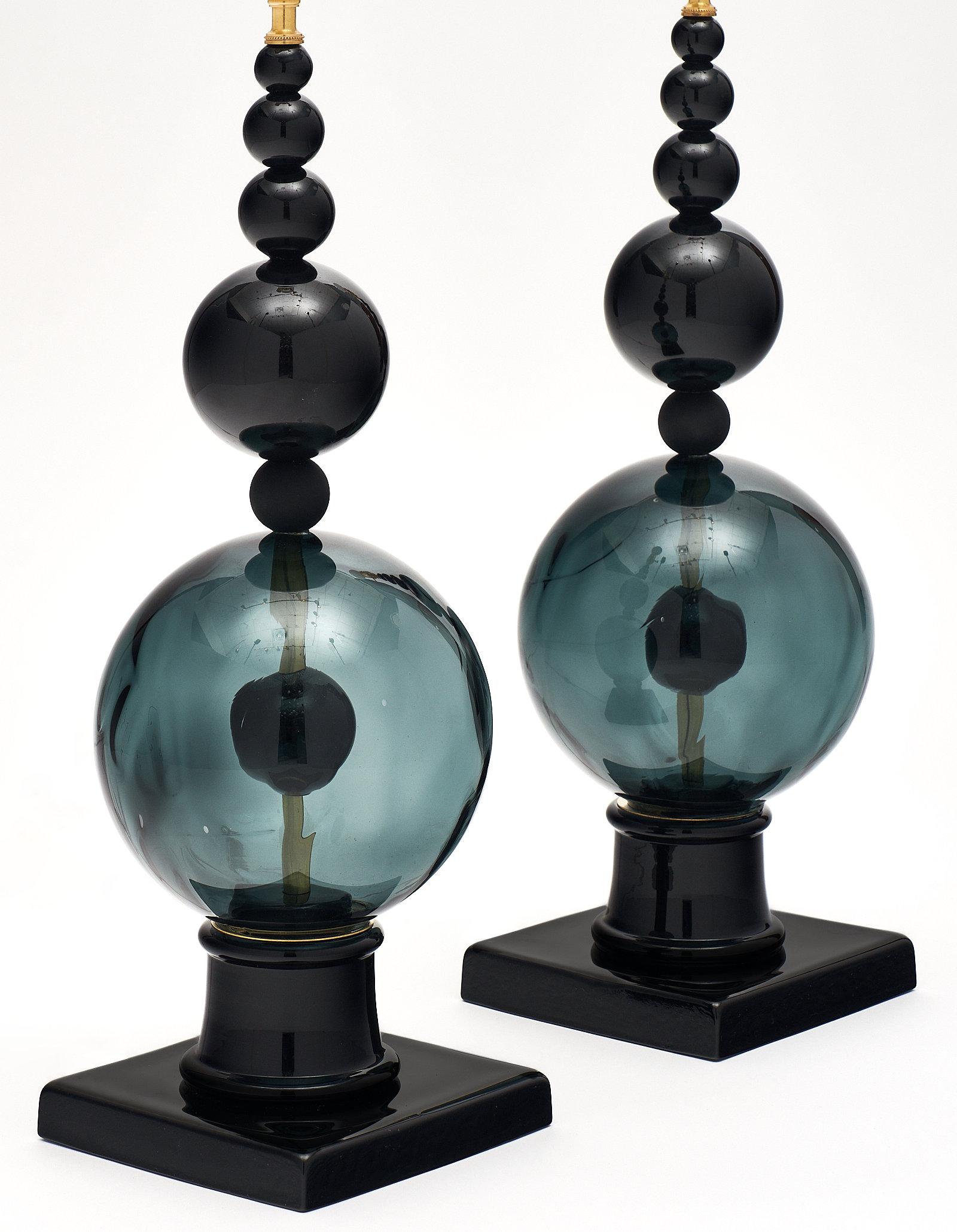 Italian Geometric Black Murano Glass Lamps