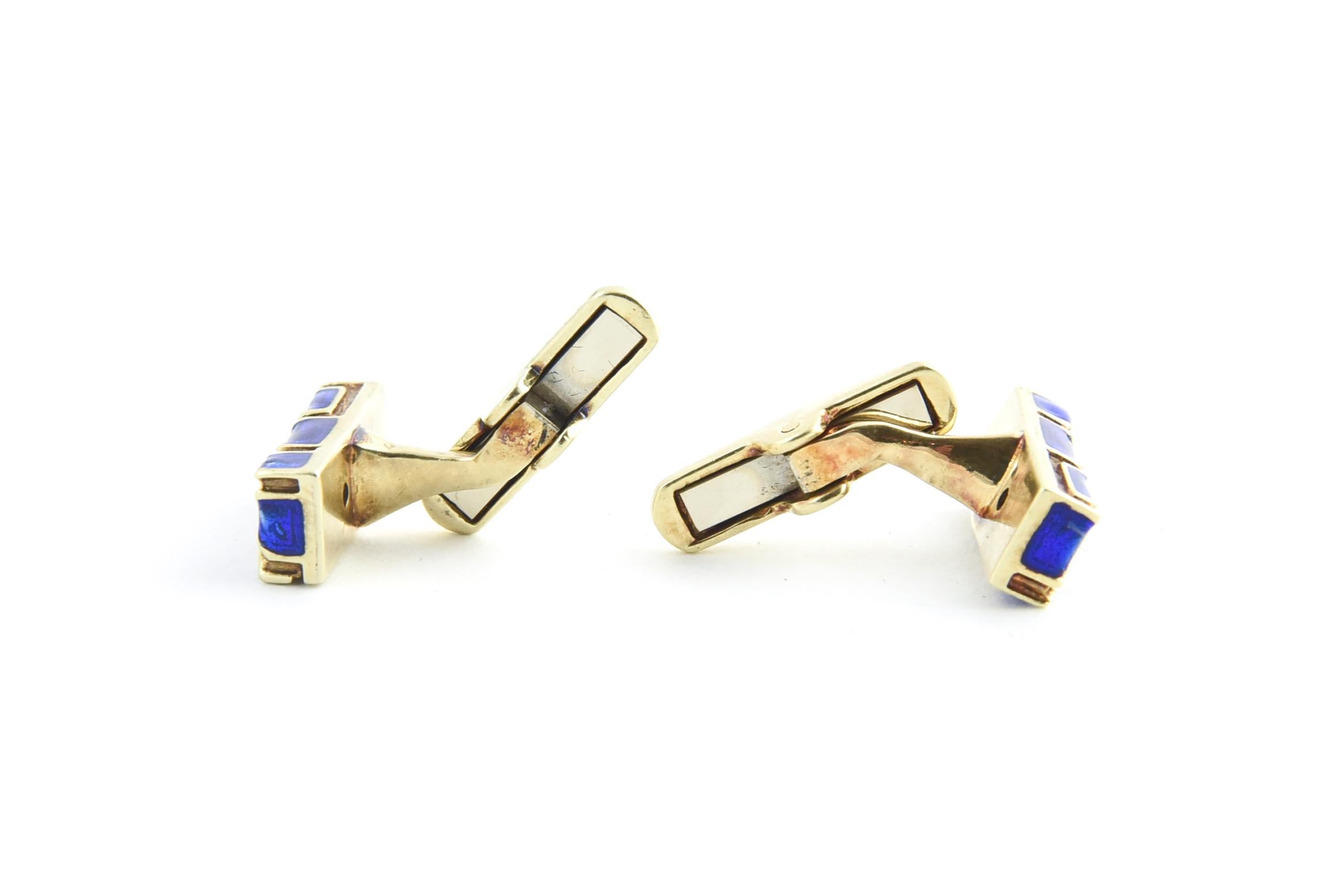 Geometric Blue Enamel and Gold Cufflinks For Sale 3