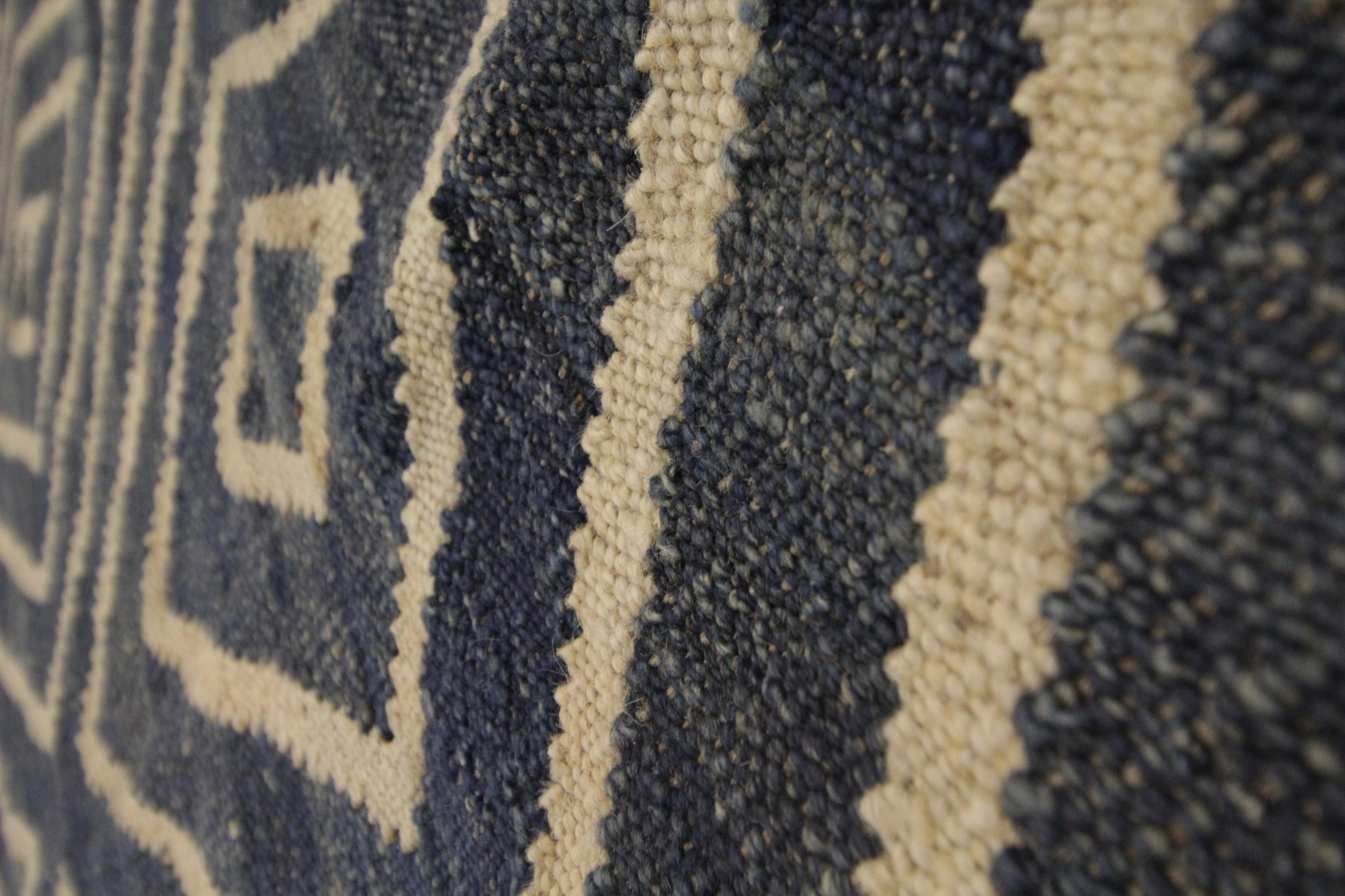 Contemporary Geometric Blue Kilim Rug Scandinavian Style Modern Rug, Handmade Carpet
