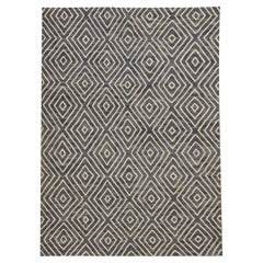 Geometric Blue Kilim Rug Scandinavian Style Modern Rug, Handmade Carpet