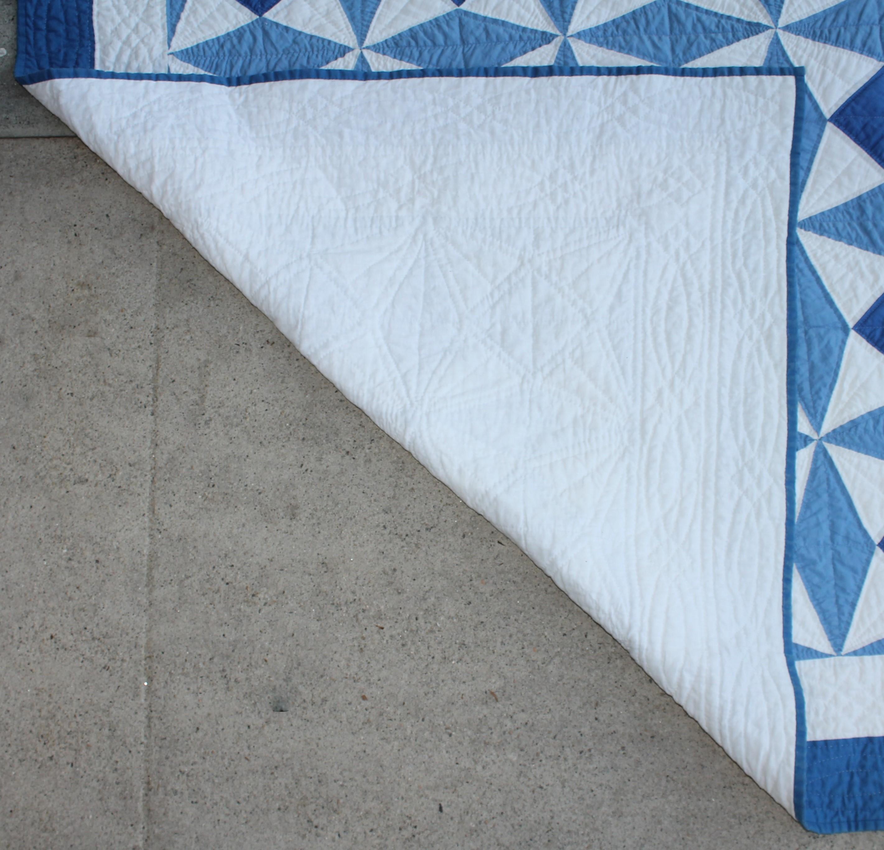 Cotton Geometric Blue & White Quilt For Sale