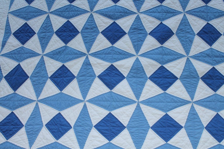 Geometric Blue and White Quilt For Sale at 1stDibs