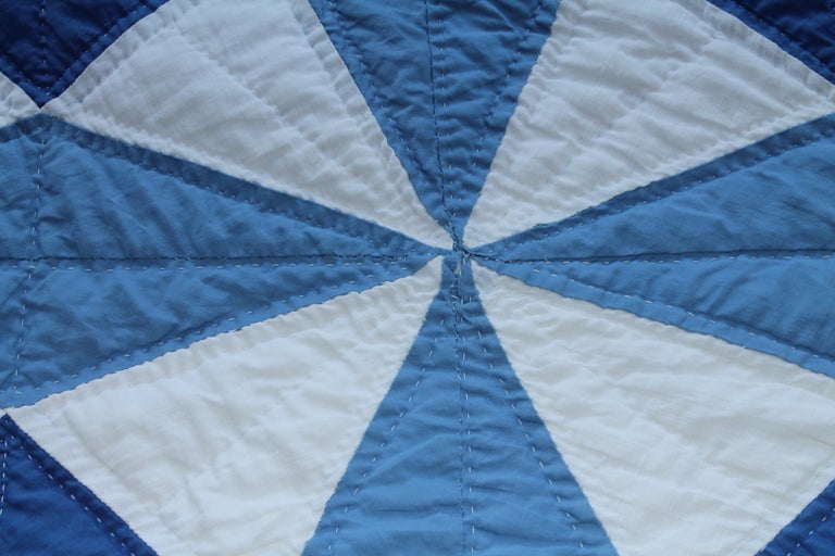 Geometric Blue and White Quilt For Sale at 1stDibs