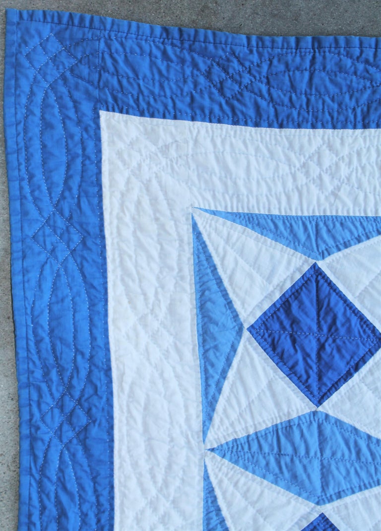 Geometric Blue and White Quilt For Sale at 1stDibs