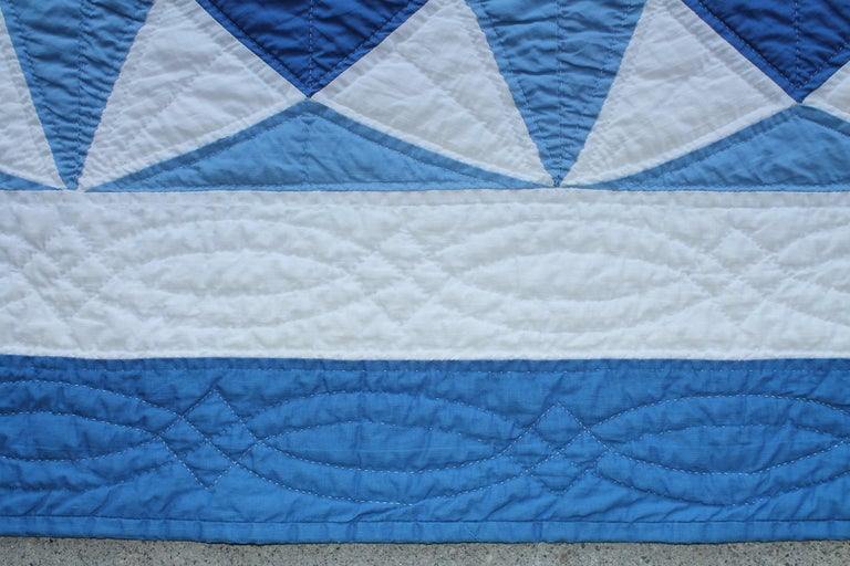 Geometric Blue and White Quilt For Sale at 1stDibs