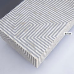 Geometric Bone Inlay Coffee Table with Hammered Brass Legs by House of Jaipur