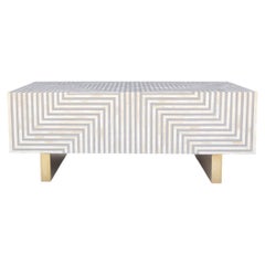 Geometric Bone Inlay Coffee Table with Hammered Brass Legs by House of Jaipur