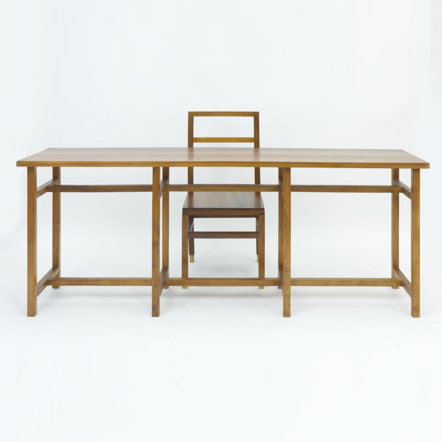 Contemporary Geometric Minimal Console Hardwood Table For Sale