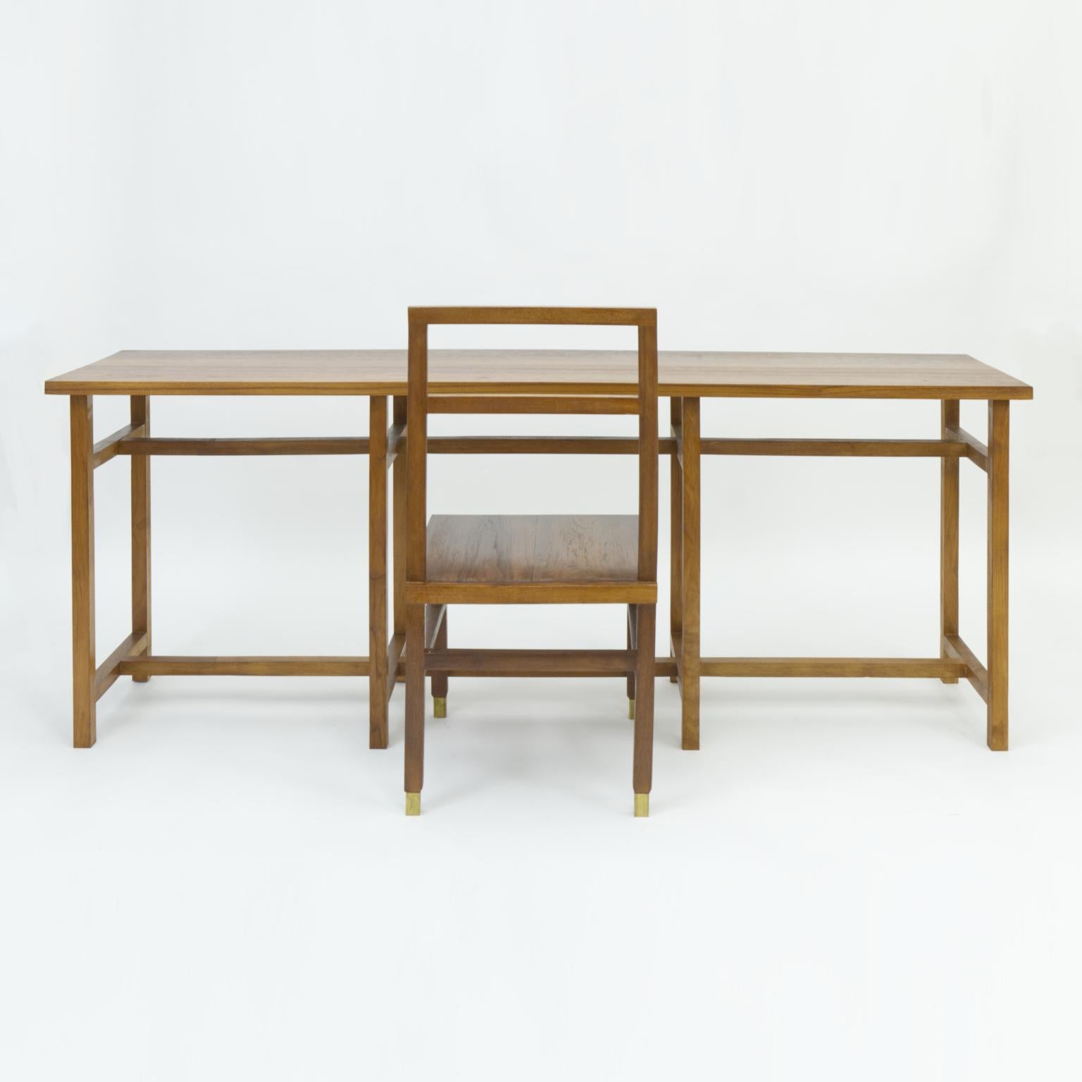 Oak Geometric Minimal Console Hardwood Table For Sale