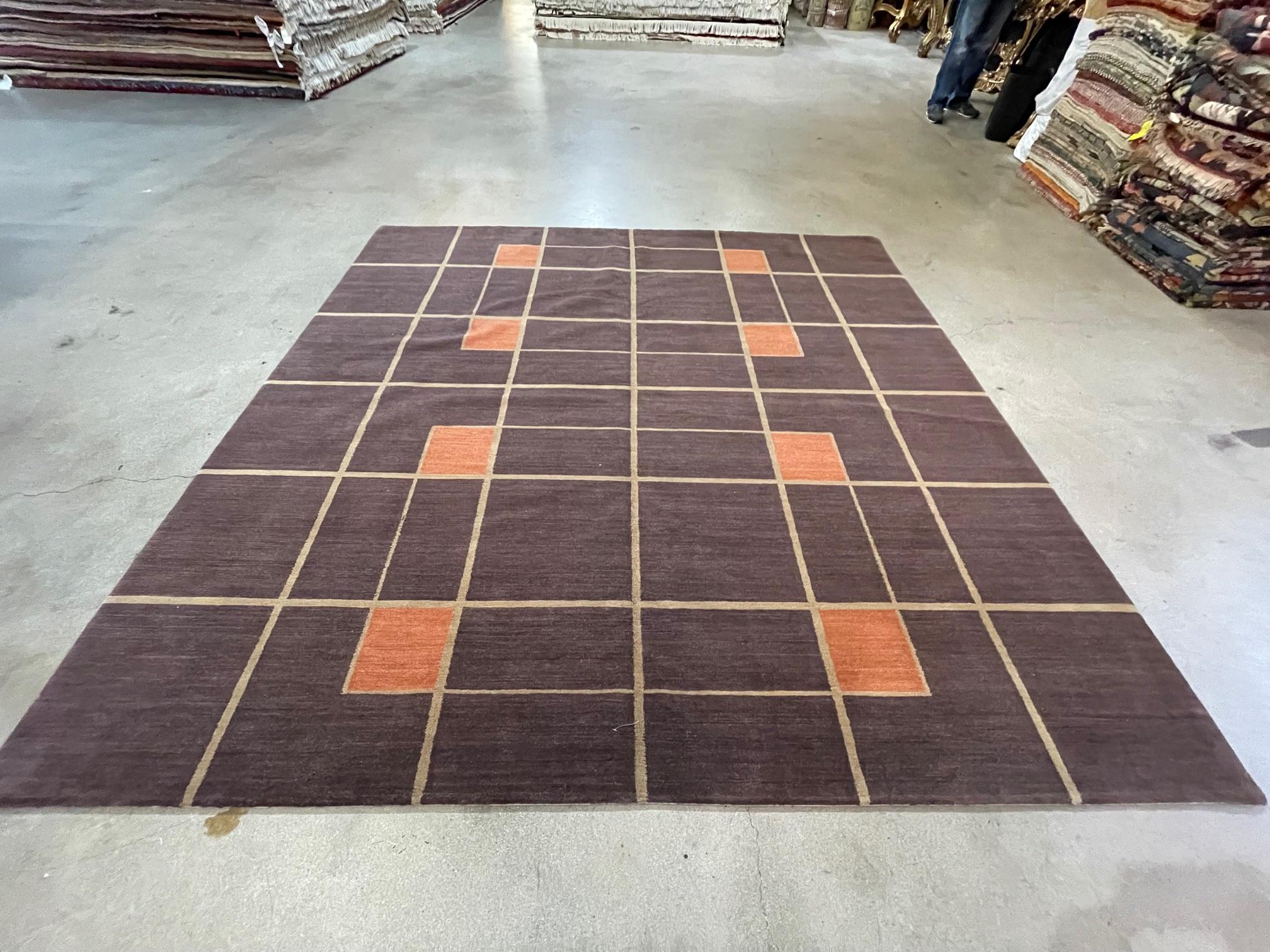 Nepalese Geometric Box Pattern Rug For Sale