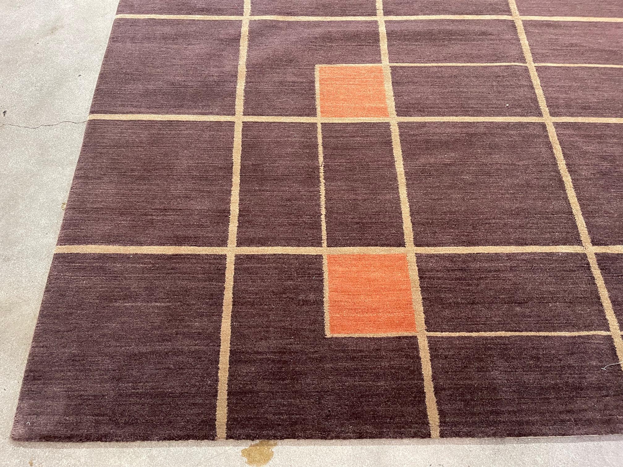 Hand-Knotted Geometric Box Pattern Rug For Sale