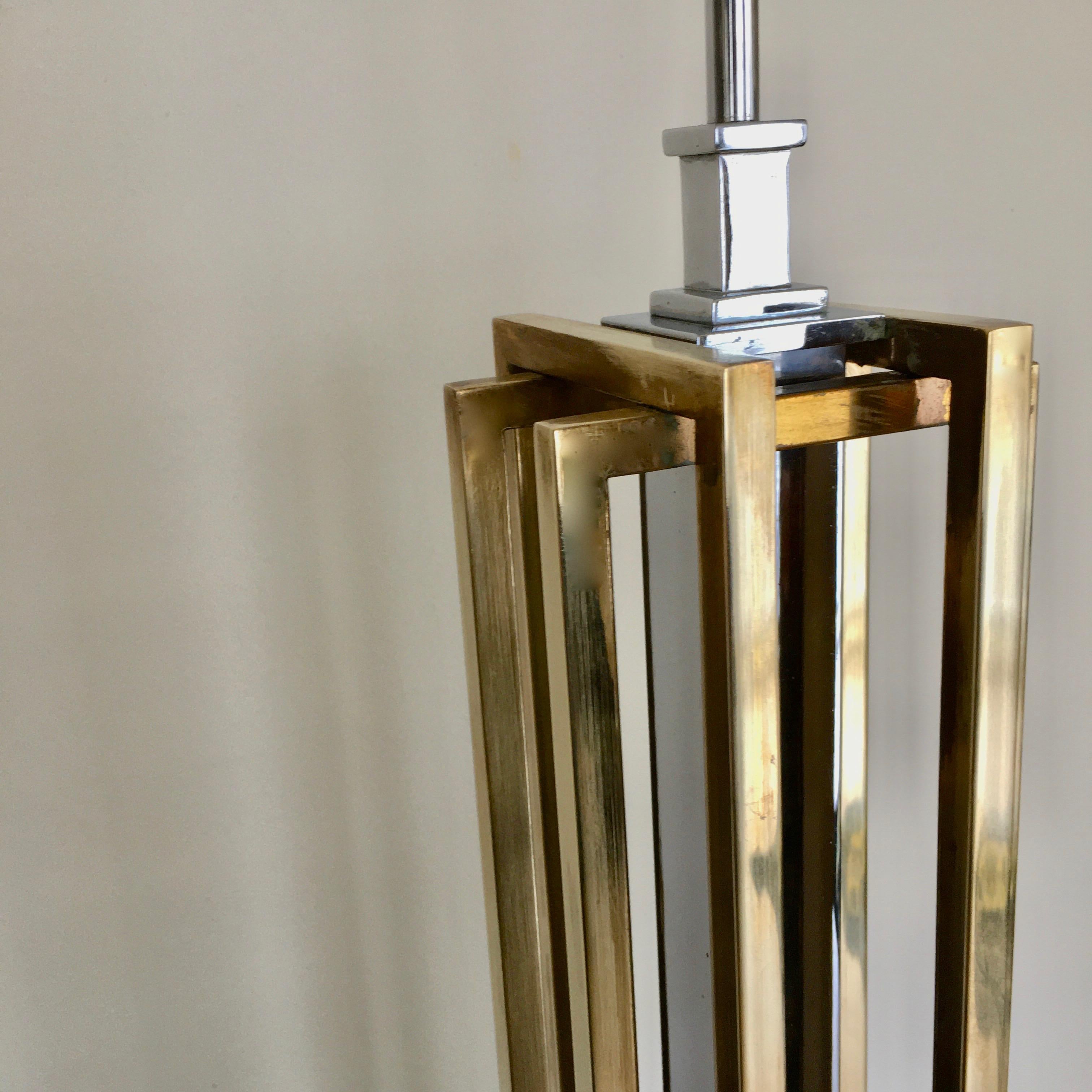 Geometric Brass and Chrome Table Lamp by Willy Daro, Belgium, 1970 2
