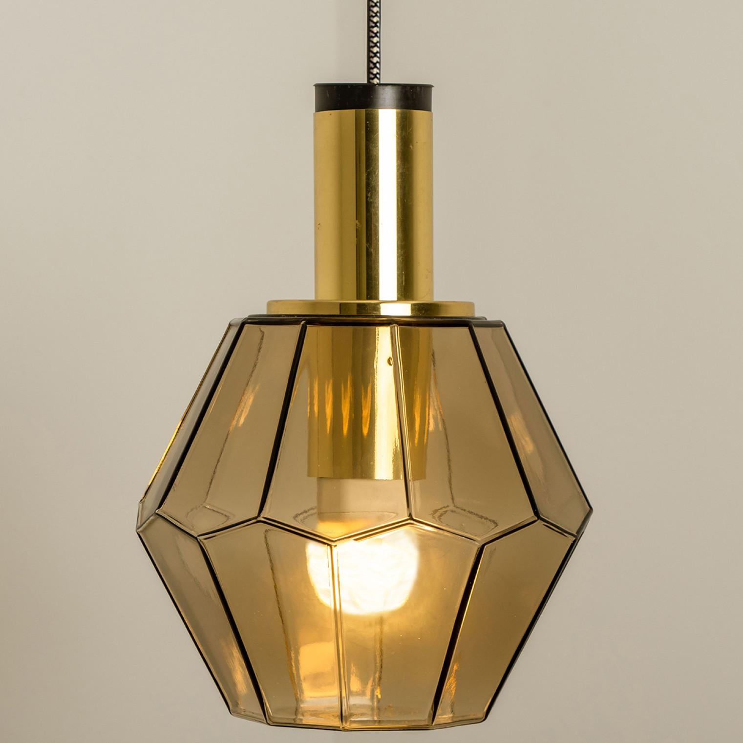 Geometric Brass and Clear Glass Pendant Light by Limburg, 1970s For Sale 5