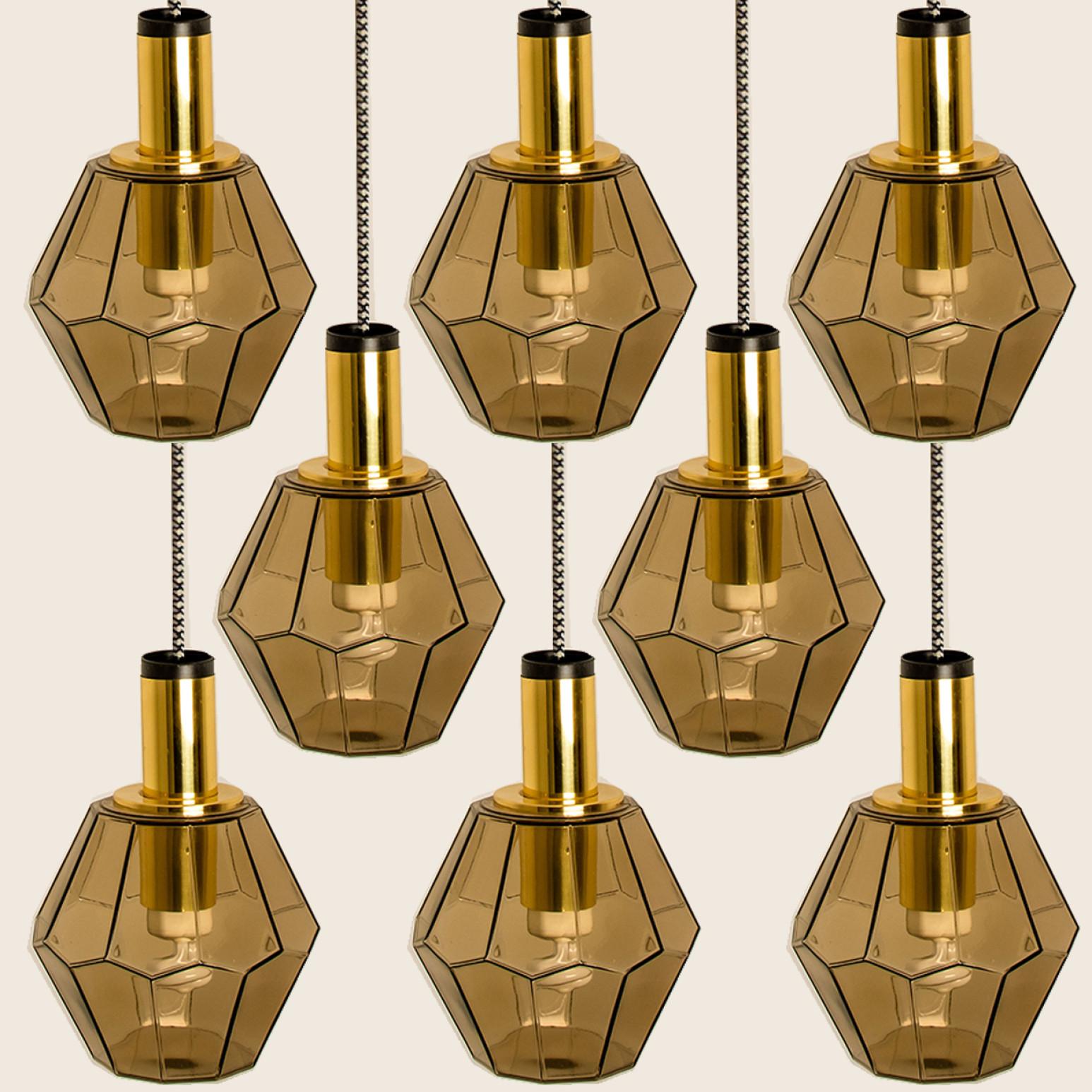Geometric Brass and Clear Glass Pendant Light by Limburg, 1970s For Sale 6