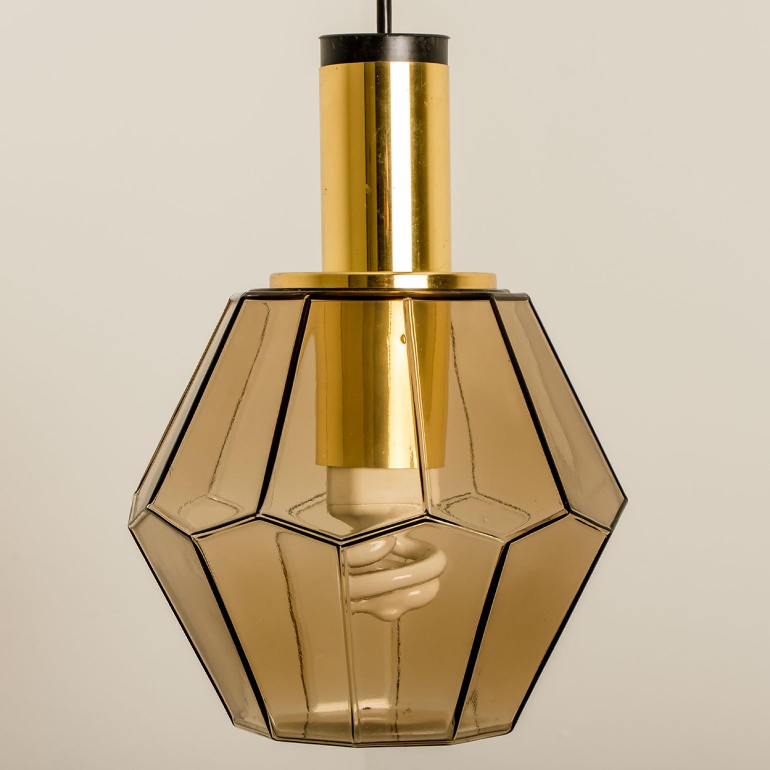 Geometric Brass and Clear Glass Pendant Light by Limburg, 1970s In Distressed Condition For Sale In Rijssen, NL