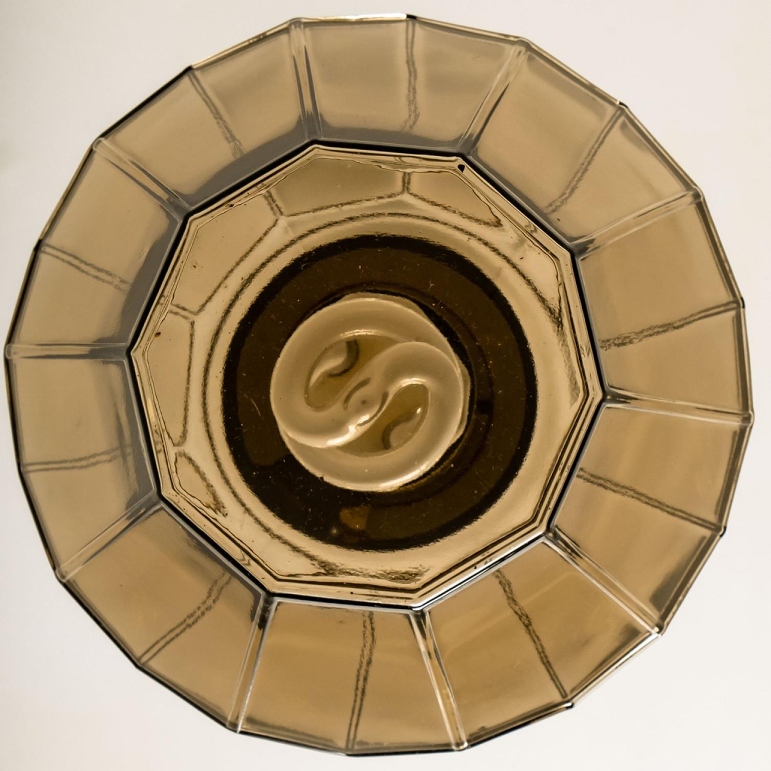 Geometrische Pendelleuchte aus Messing und klarem Glas von Limburg, 1970er Jahre im Angebot 1