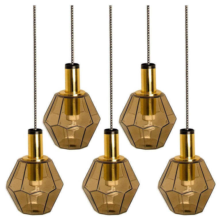 Geometric Brass and Clear Glass Pendant Light by Limburg, 1970s For Sale at 1stDibs