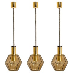 Geometric Brass and Clear Glass Pendant Light by Limburg, 1970s