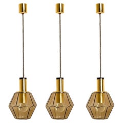 Geometric Brass and Clear Glass Pendant Light by Limburg, 1970s