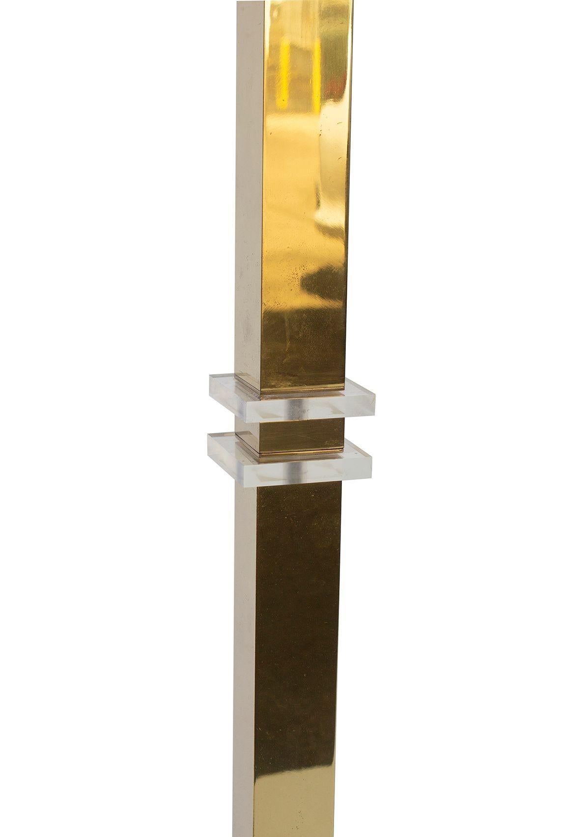 Hollywood Regency Geometric Brass and Lucite Floor Lamp For Sale