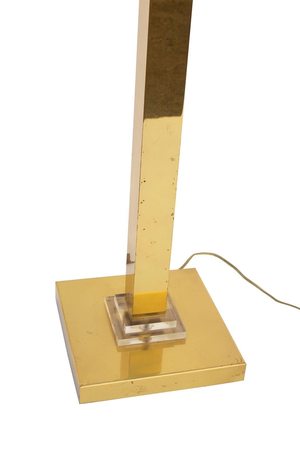 American Geometric Brass and Lucite Floor Lamp For Sale