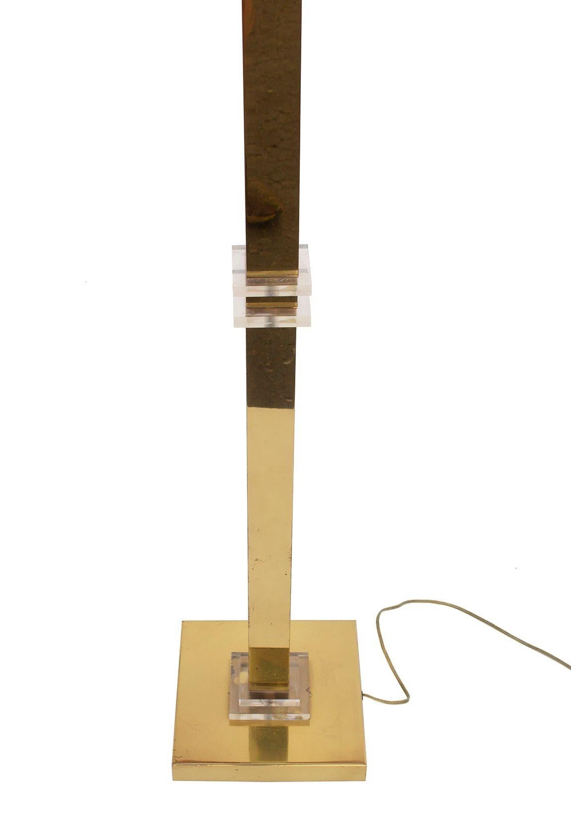 Geometric Brass and Lucite Floor Lamp In Good Condition For Sale In Grand Rapids, MI